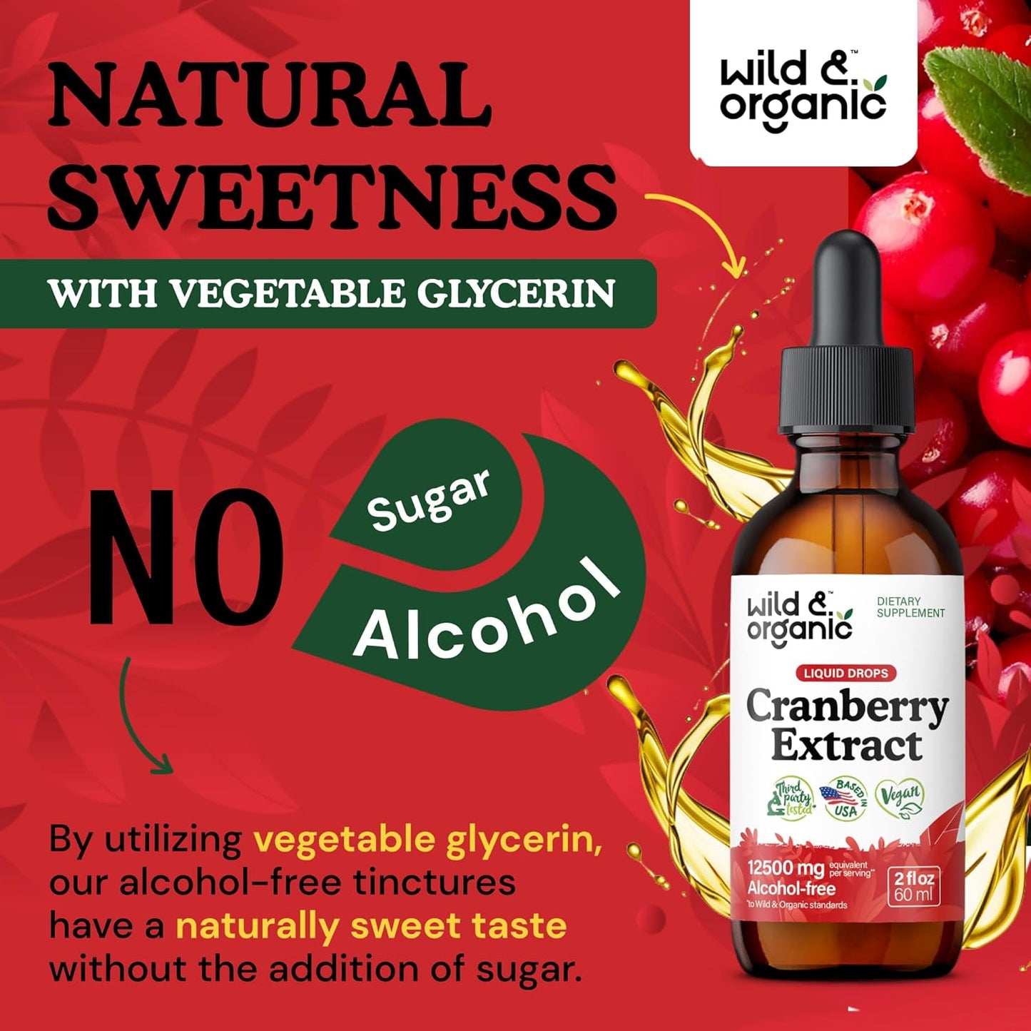 Natural Cranberry Extract Drops for Women - 12,500 mg - Supports Urinary Tract - Vegan Liquid Supplement - Sugar & Alcohol-Free - 2 fl oz