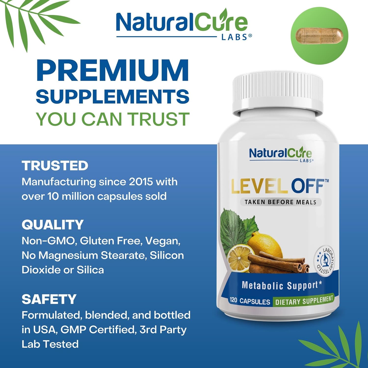 Natural Cure Labs Level Off - Spike Curb Supplement 120 Capsules, Vegan, Non-GMO, Gluten Free - 60 Servings - BoostGo Australia