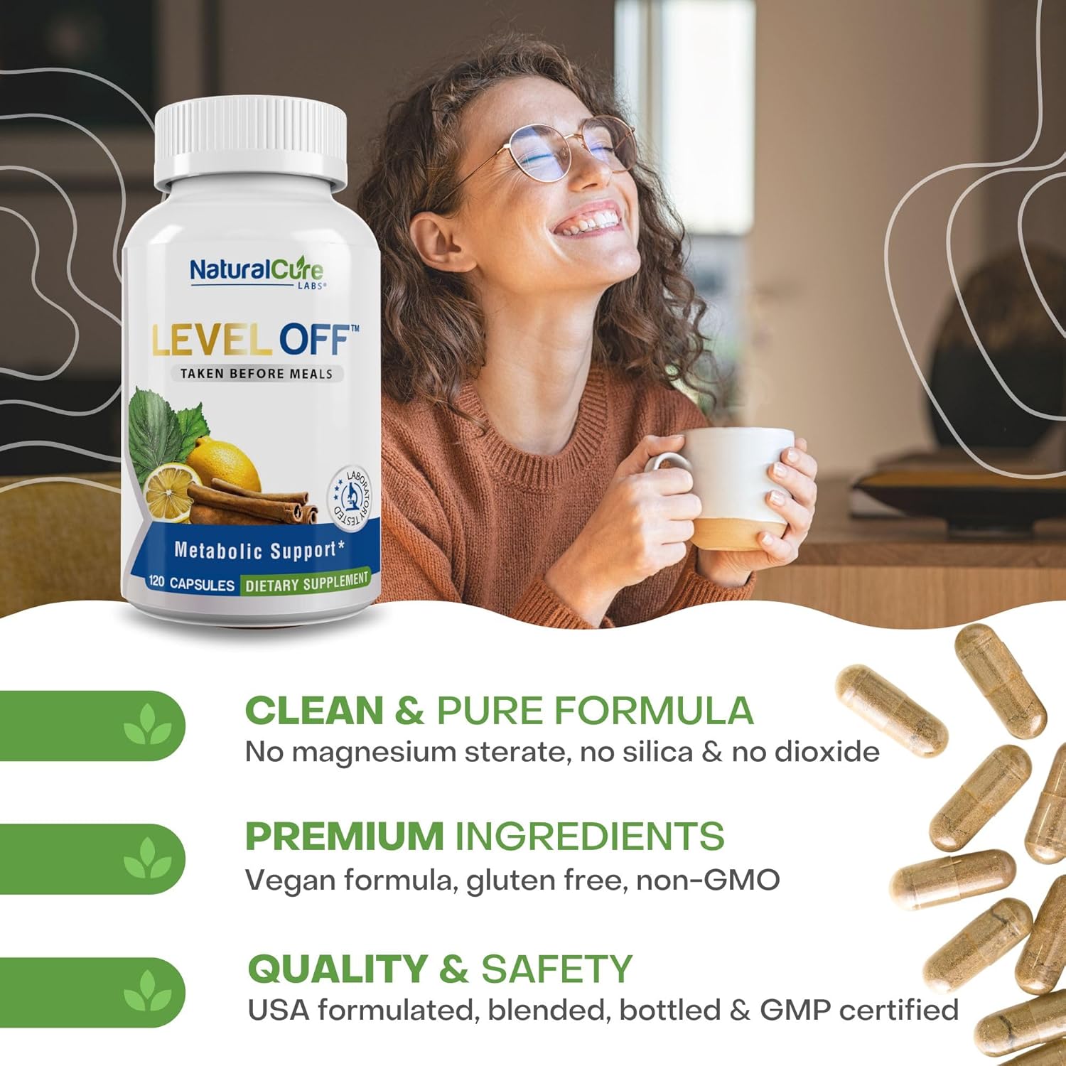 Natural Cure Labs Level Off - Spike Curb Supplement 120 Capsules, Vegan, Non-GMO, Gluten Free - 60 Servings - BoostGo Australia
