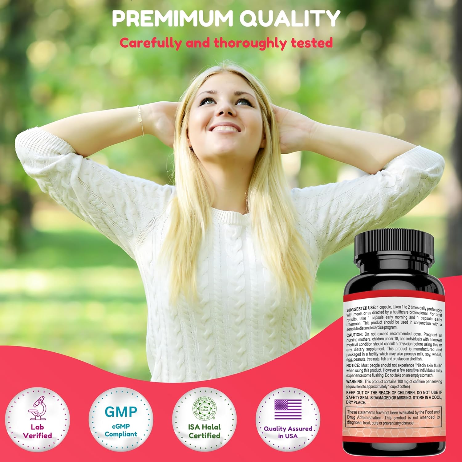 Natural Daily Energy Vitamins for Focus, Mood & Metabolism | Caffeine & Taurine, B Vitamins | 60 Servings, Jitter-Free Halal Formula by SHIFAA NUTRITION