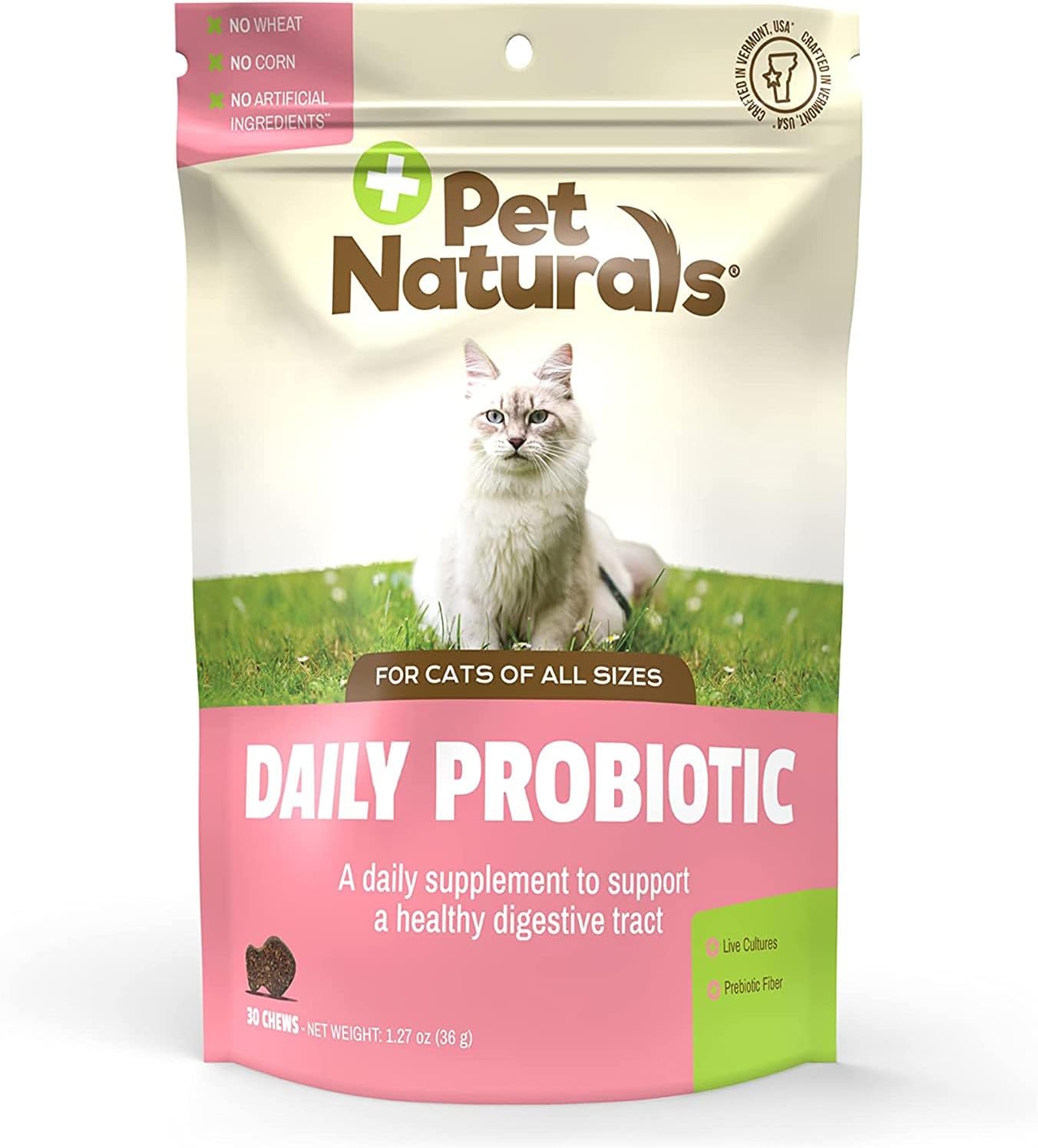 Natural Daily Probiotic Chews for Cats - Digestive & Immune Support Supplement, 30 Count