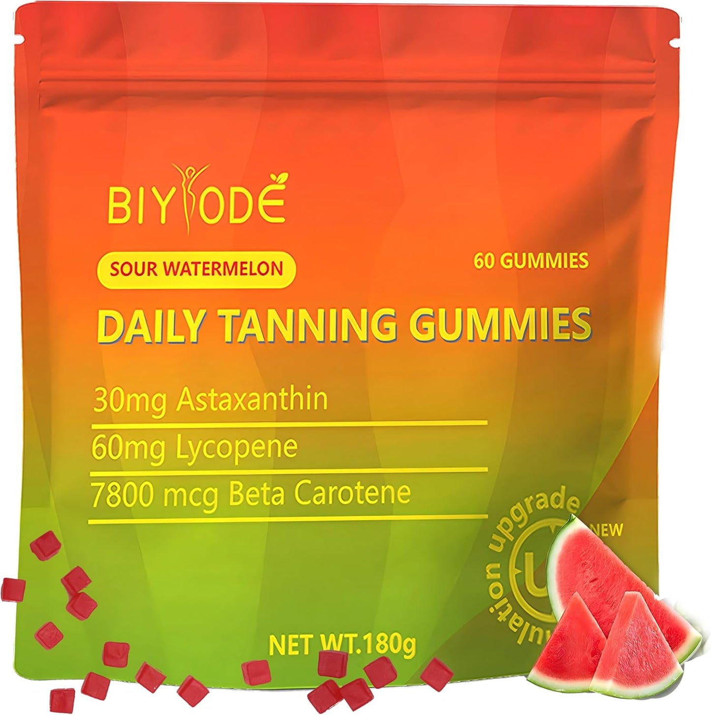 Natural Daily Tanning Gummies with Antioxidants for Non-GMO Sun-Kissed Glow, 60 Gummies
