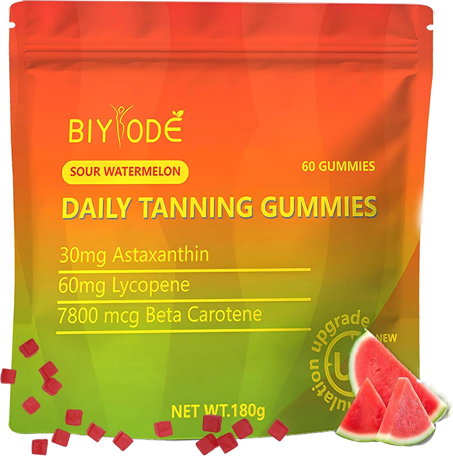 Natural Daily Tanning Gummies with Antioxidants for Non-GMO Sun-Kissed Glow, 60 Gummies