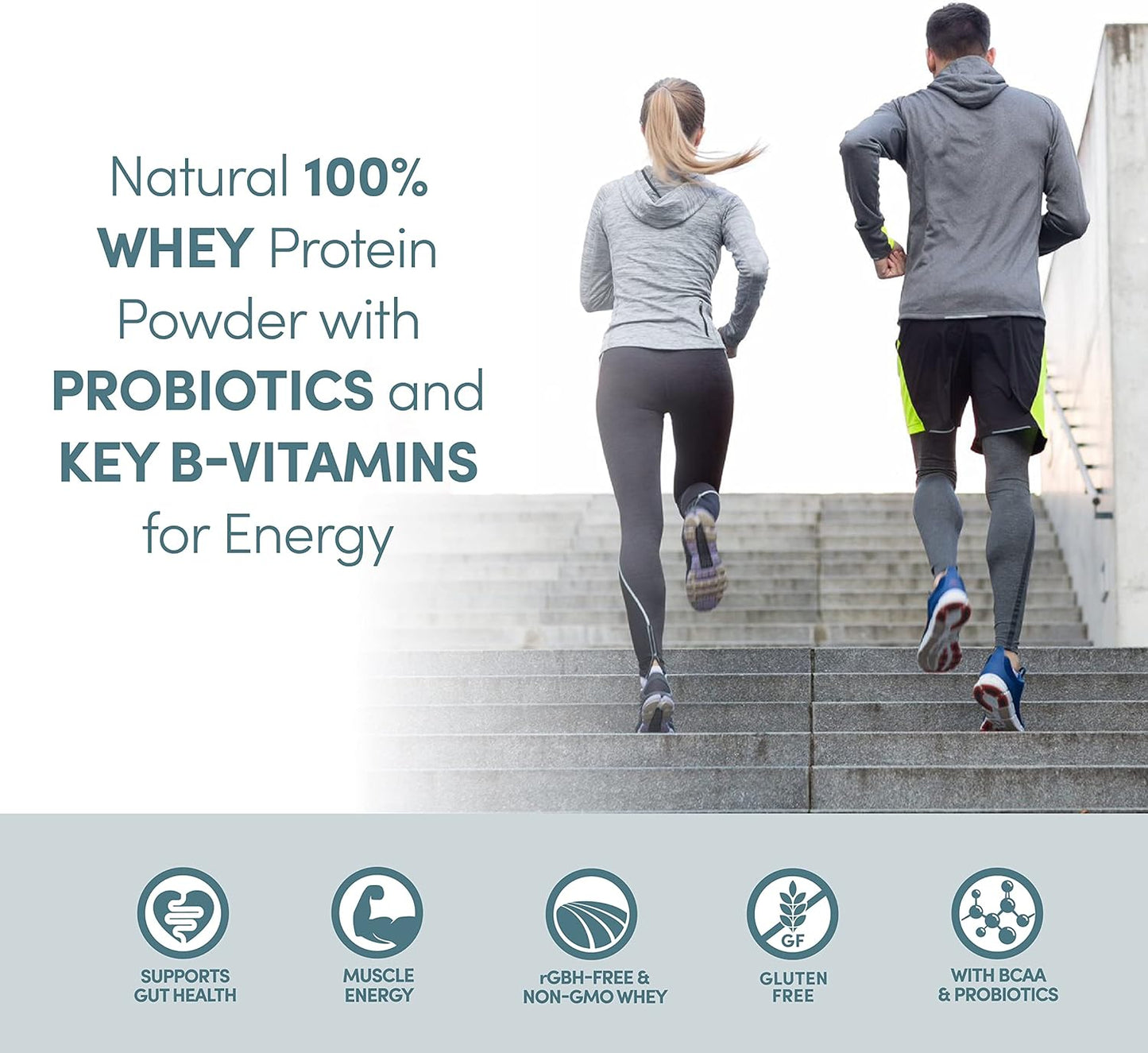 Natural Designer Wellness Whey Protein Powder with Probiotics, Fiber, and B-Vitamins - Gluten-Free, Unflavored - 2 lb