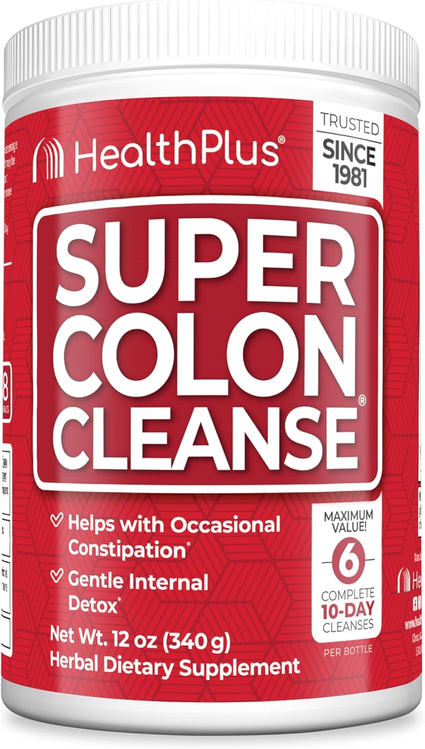 Natural Detox & Digestive Constipation Relief with Health Plus Super Colon Cleanse Powder - 68 Servings, 12 oz - Gentle Gut Cleanse with Psyllium Husk & Senna Leaf - BoostGo Australia
