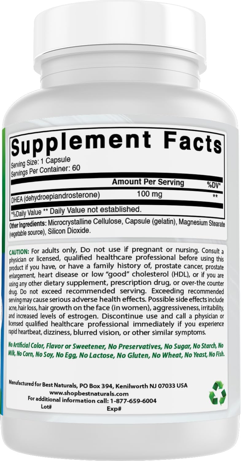 Natural DHEA 100mg Capsules for Hormone Balance & Healthy Aging - 60 Count - Made in USA - Men & Women Support - BoostGo Australia
