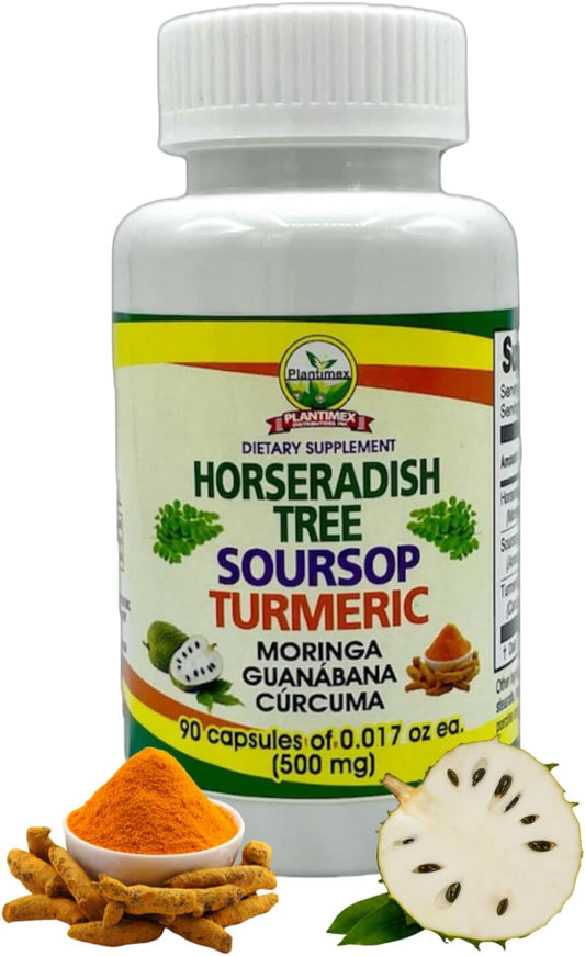 Natural Dietary Supplement with Moringa, Guanabana, Soursop, and Turmeric - 90 Capsules (500 mg) by VIDA Herbal