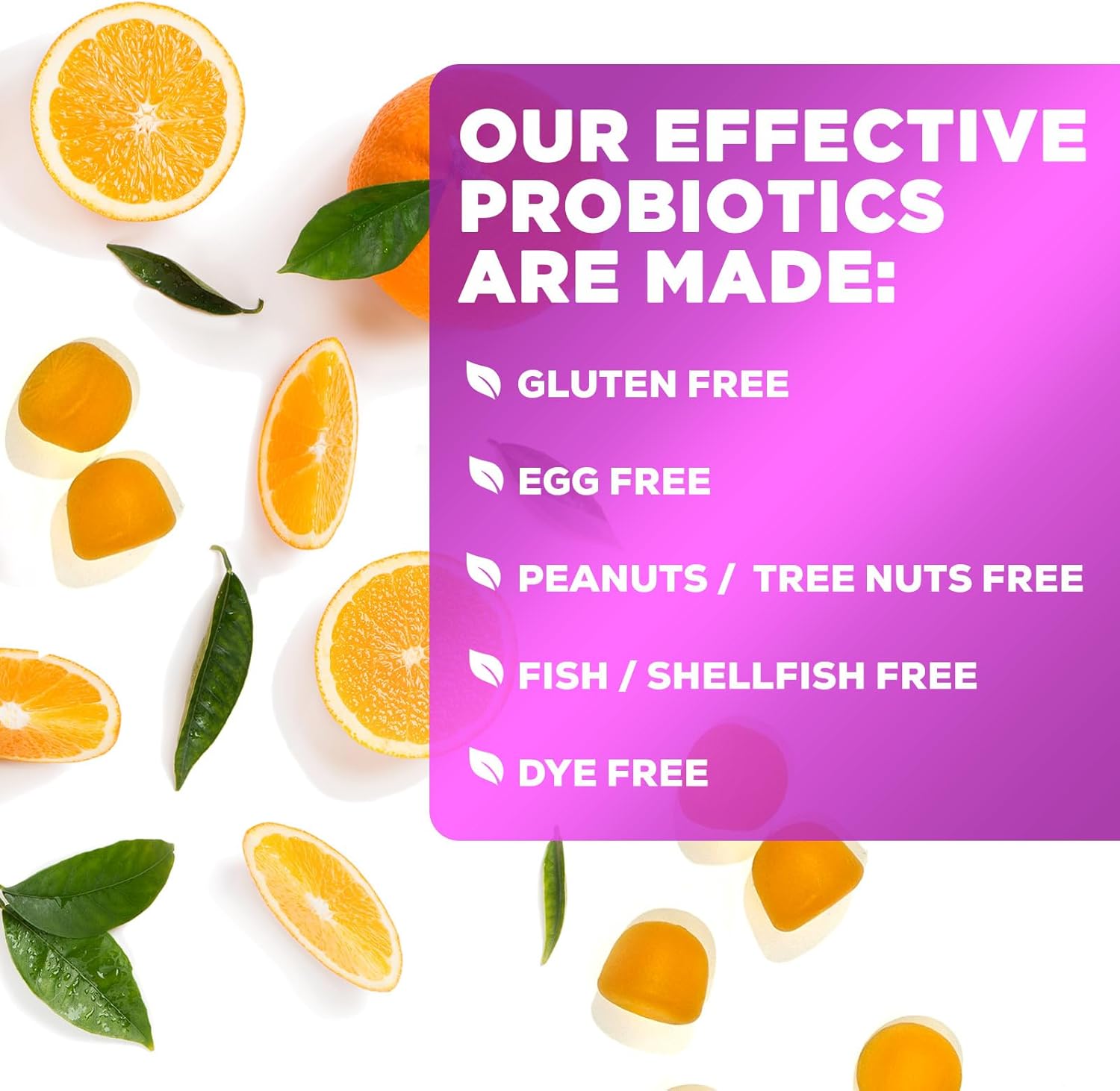 Natural Digestive Health Probiotic Gummies - 5 Billion CFUs, 6 Strains, Orange Flavor - Gut & Immune Support - 60 Count