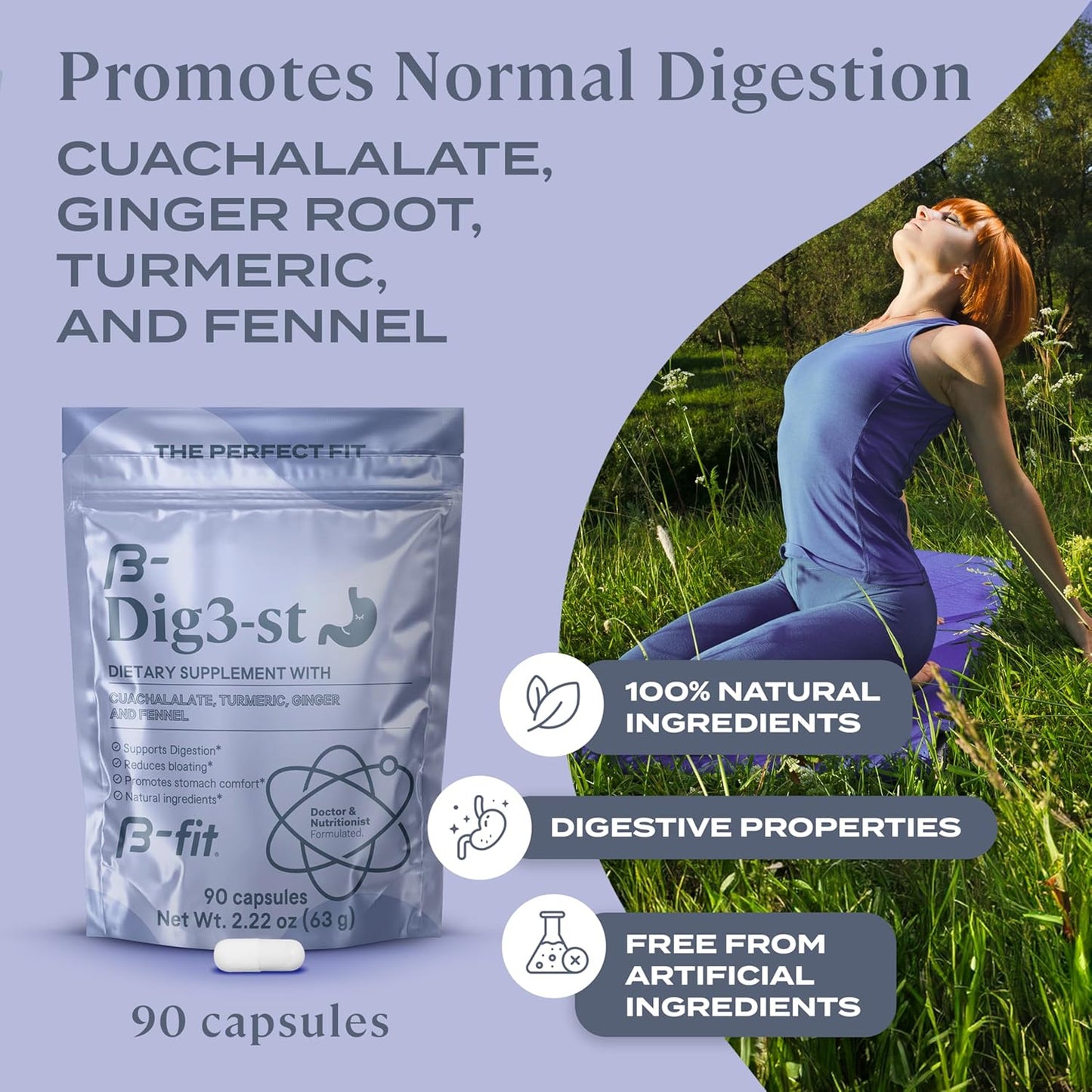 Natural Digestive Support Herbal Supplement with Ginger, Turmeric, Fennel, and Cuachalalate - 60 Capsules - Supports Normal Digestion - 100% Natural