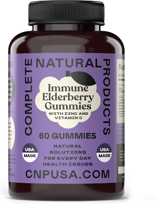 Natural Elderberry Gummies with Zinc, Vitamin C - 60 Count - Complete Immune Support