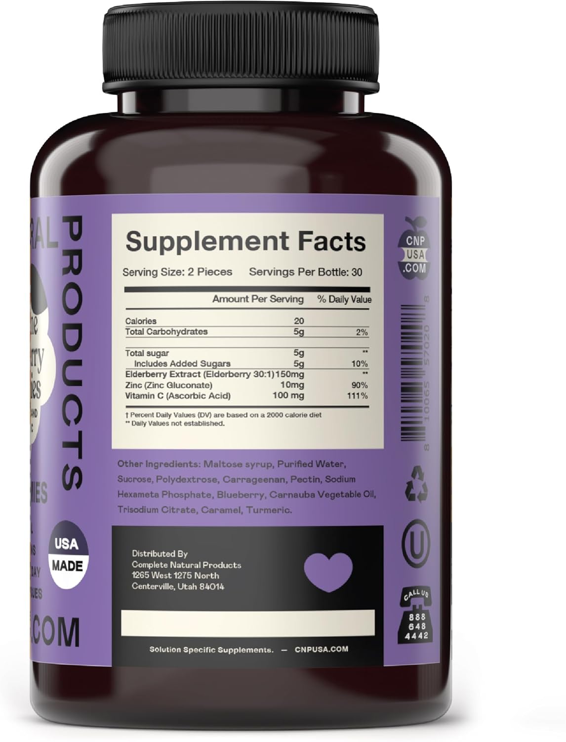 Natural Elderberry Gummies with Zinc, Vitamin C - 60 Count - Complete Immune Support