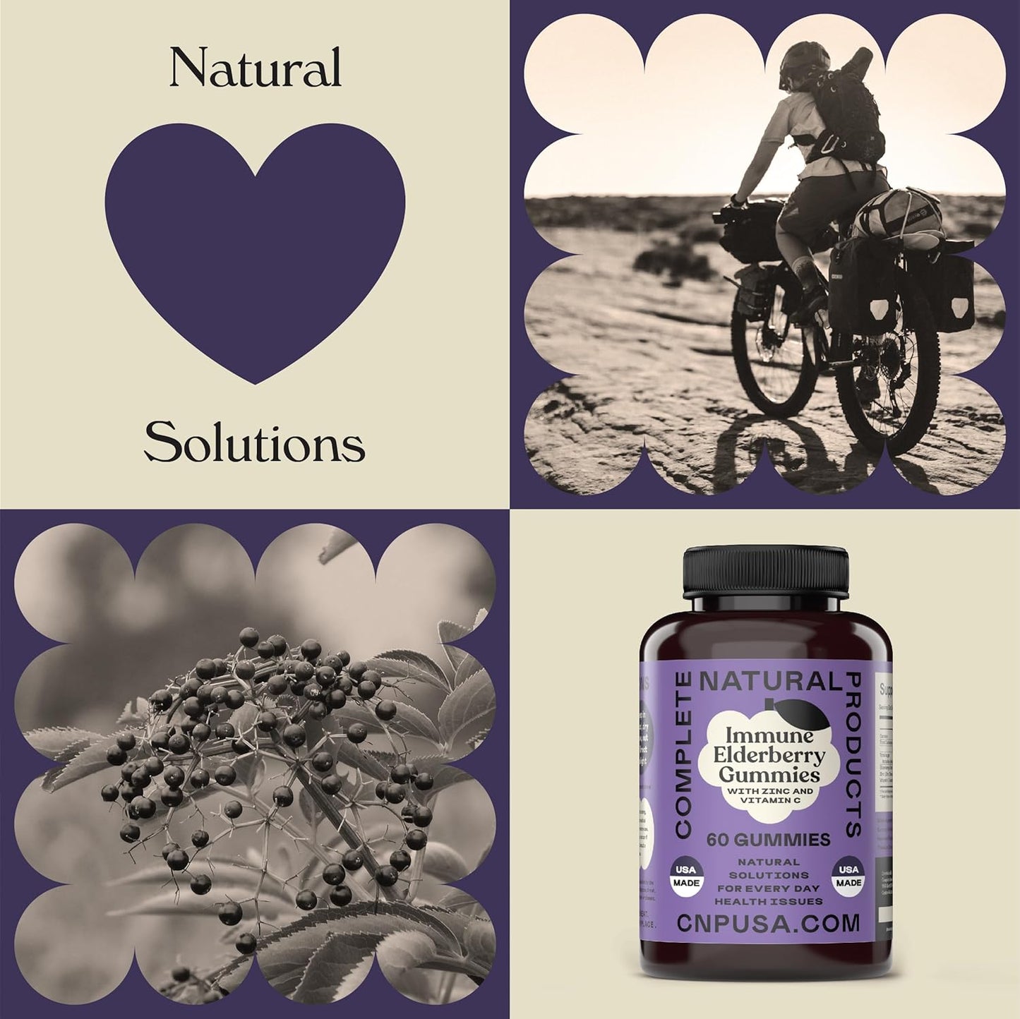 Natural Elderberry Gummies with Zinc, Vitamin C - 60 Count - Complete Immune Support