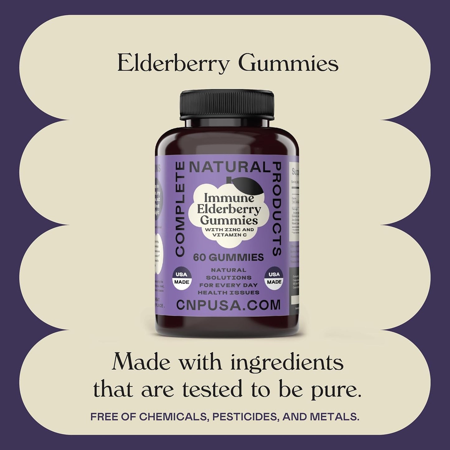 Natural Elderberry Gummies with Zinc, Vitamin C - 60 Count - Complete Immune Support