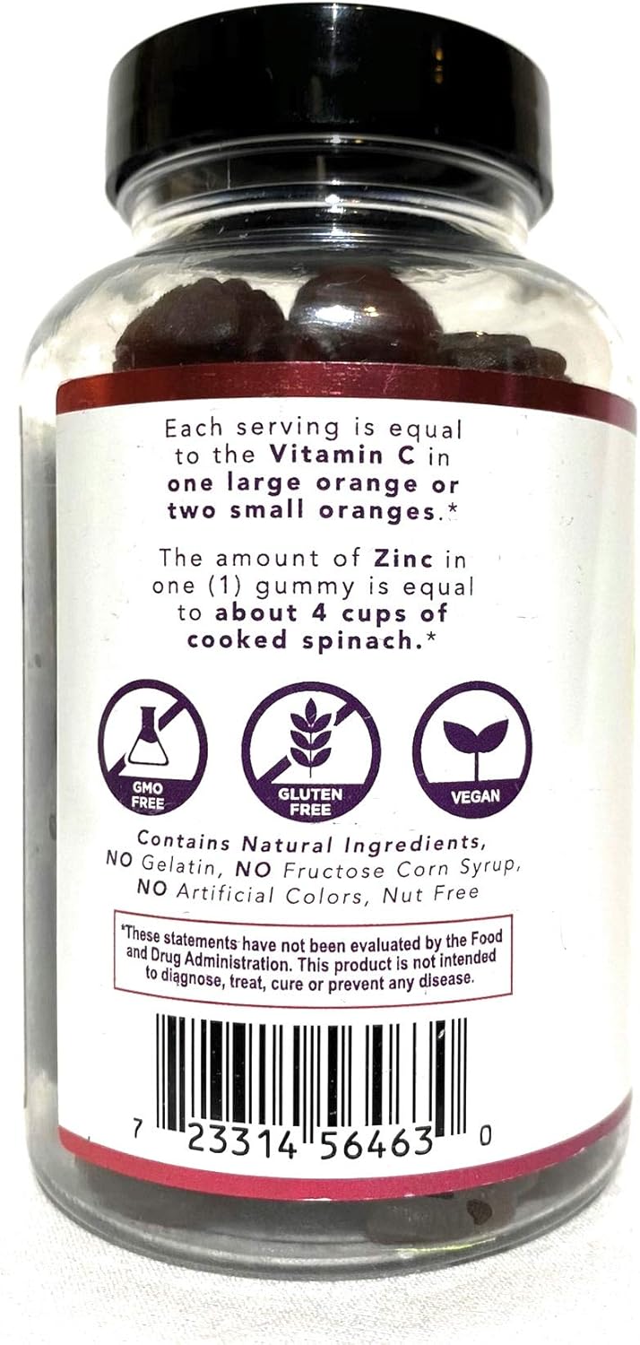 Natural Elderberry Immunity Support Gummies for Kids with Vitamin C & Zinc - Gluten Free, Vegetarian - 60 Gummies