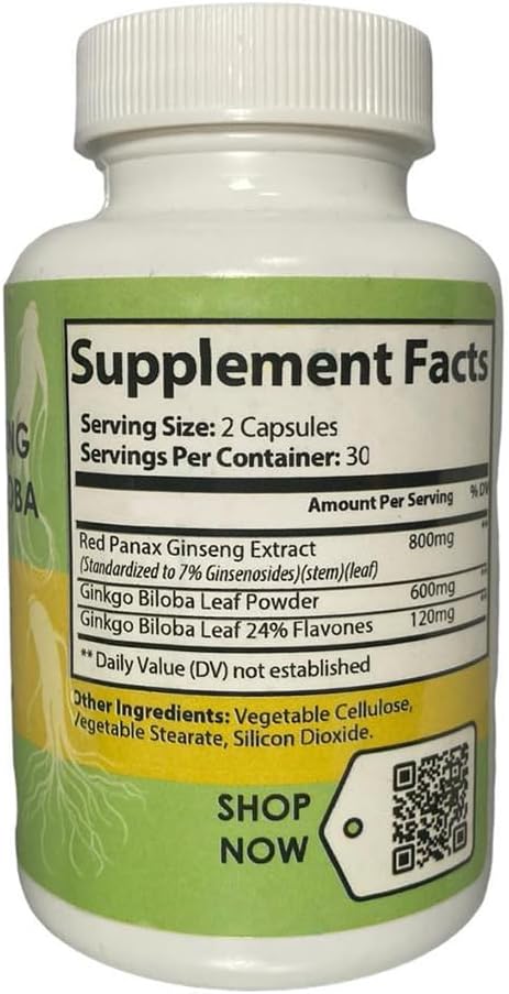 Natural Energy and Focus Supplement with Ginseng and Ginkgo Biloba - 30 Servings