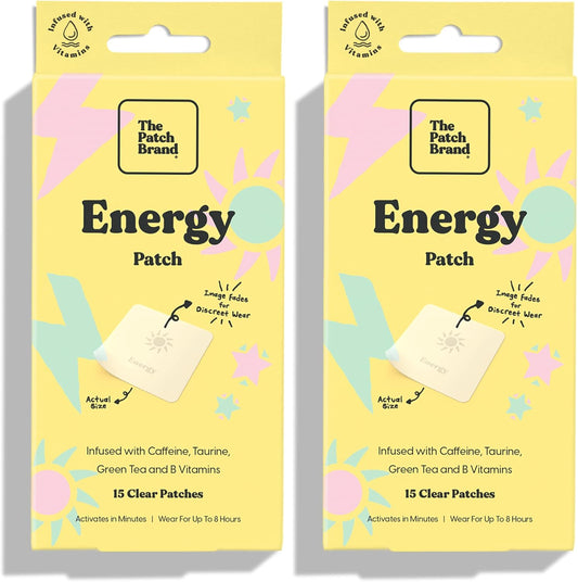 Natural Energy Boost Patches | Infused with Caffeine and B Vitamins | Plant-Based, Long-Lasting Water Resistant Patch