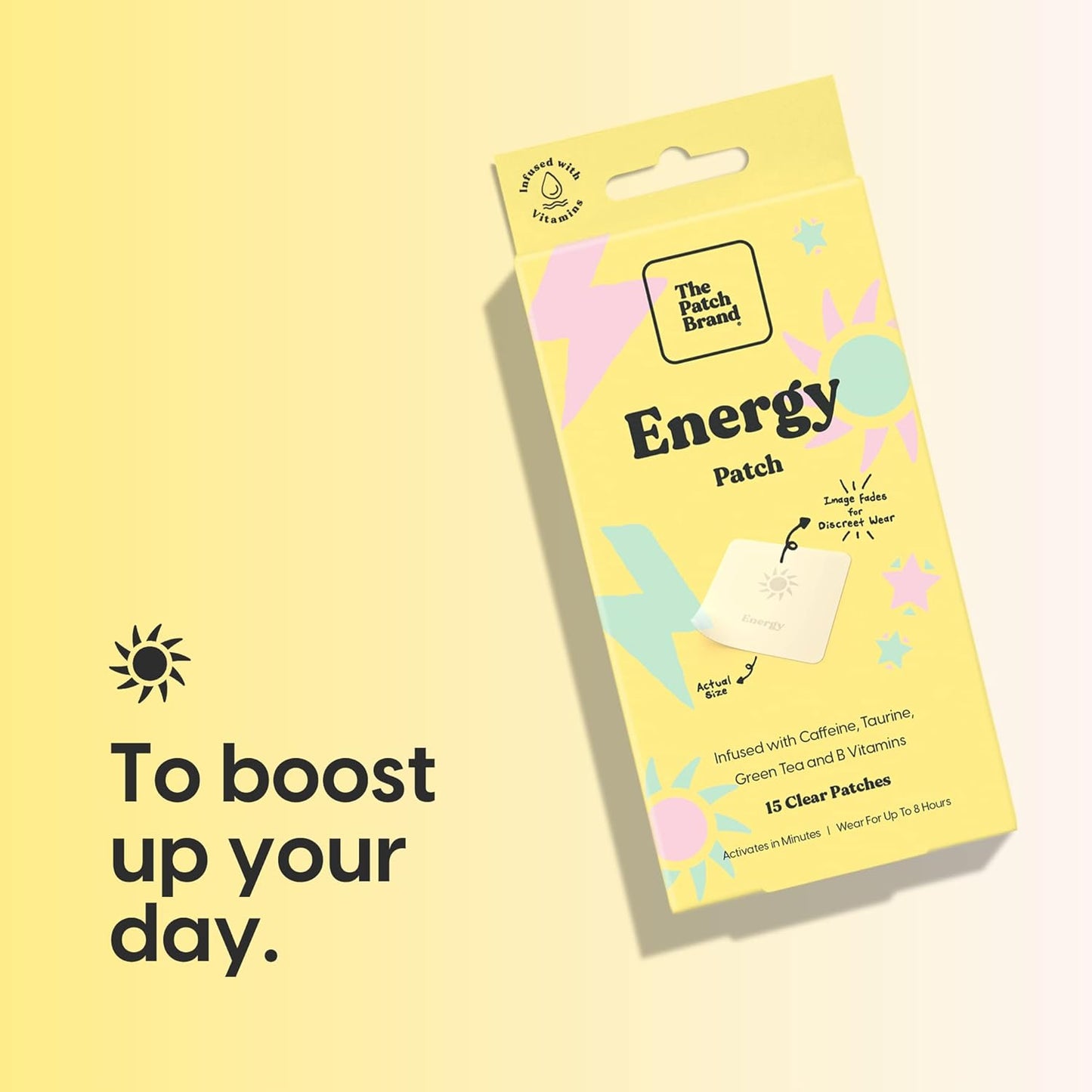 Natural Energy Boost Patches | Infused with Caffeine and B Vitamins | Plant-Based, Long-Lasting Water Resistant Patch