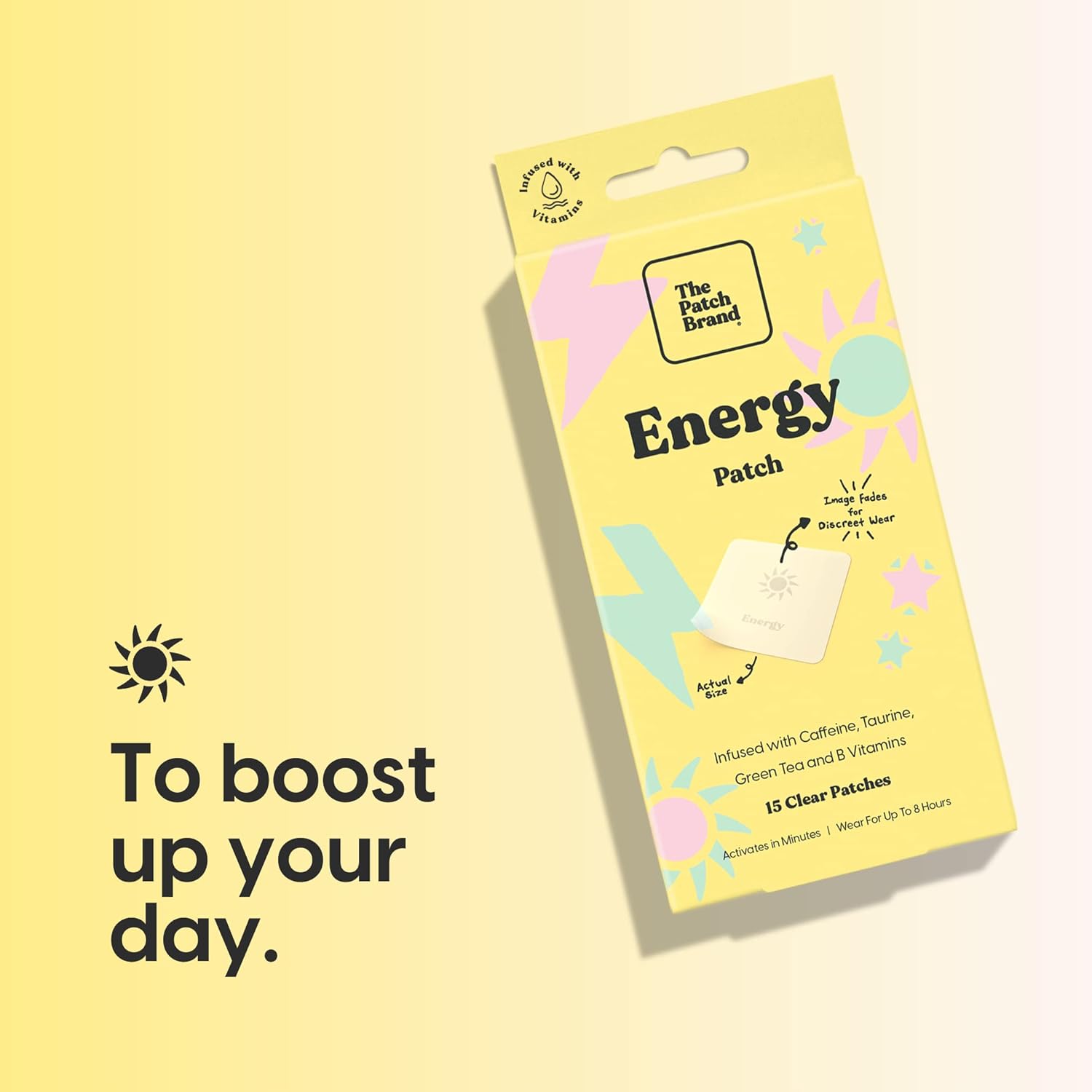 Natural Energy Boost Patches | Infused with Caffeine and B Vitamins | Plant-Based, Long-Lasting Water Resistant Patch