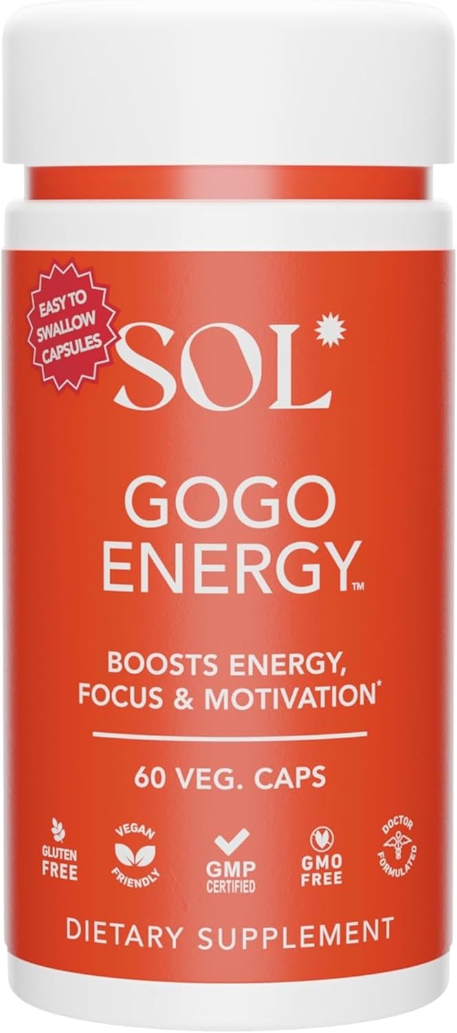 Natural Energy Boost Supplement for Men & Women: Sol Nutrition GoGo Energy - Cortisol Regulation, Focus Support, Herbal Alternative