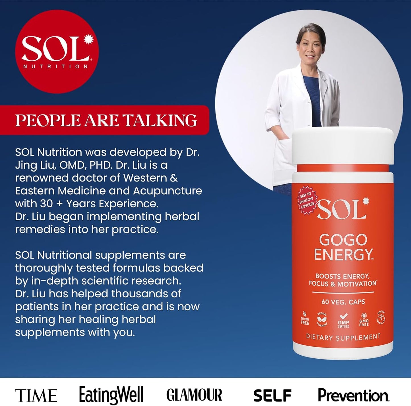 Natural Energy Boost Supplement for Men & Women: Sol Nutrition GoGo Energy - Cortisol Regulation, Focus Support, Herbal Alternative