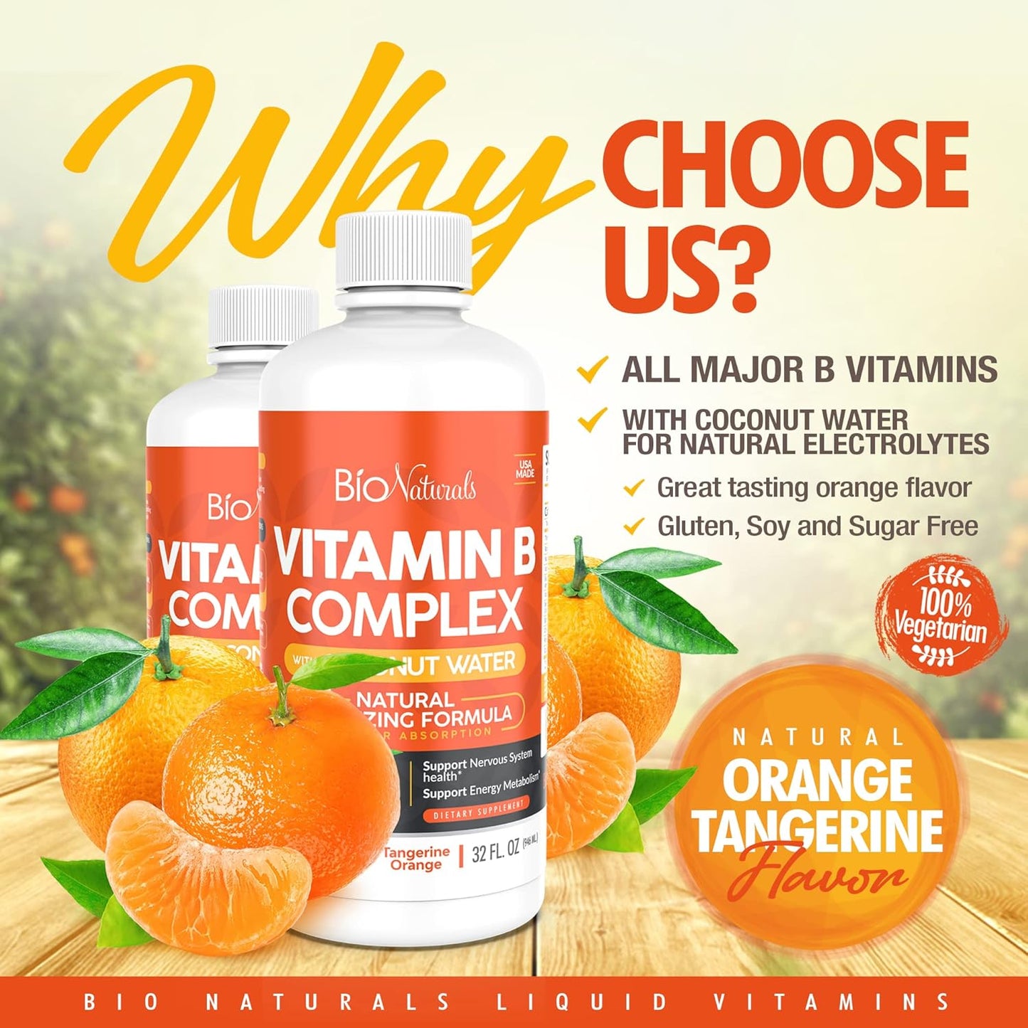 Natural Energy Boost Vitamin B Complex Liquid Supplement with B1 B2 B3 B5 B6 B12 & Organic Coconut Water - 32 fl oz