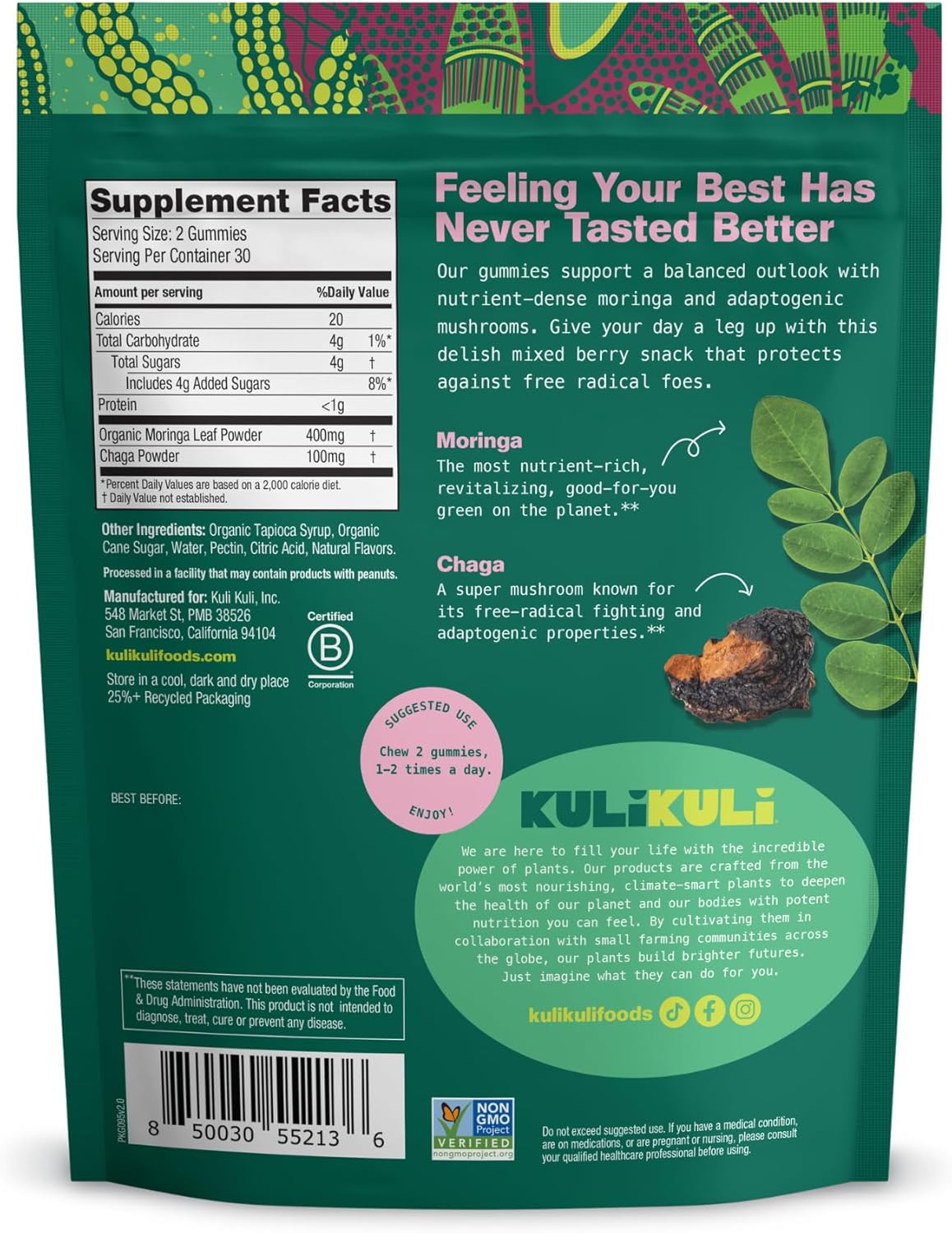 Natural Energy Boosting Moringa Gummies - Caffeine-Free Energy Supplements - 60 Non-GMO, Gluten-Free Gummies by Kuli Kuli