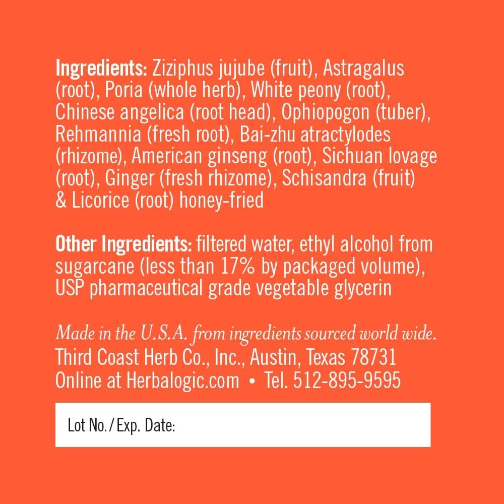 Natural Energy Formula with American Ginseng & Astragalus for Adrenal Fatigue - Herbalogic Peak Power Liquid Herb Drops - 4 Fl. Oz.