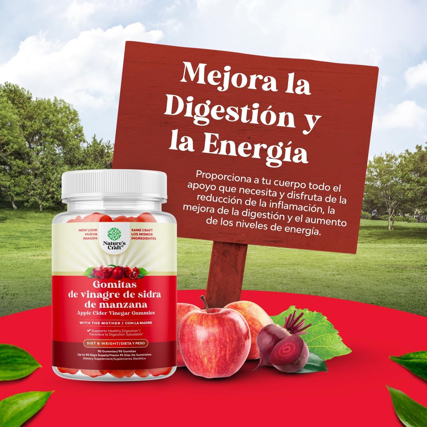 Natural Energy Supplement with Mother for Body Cleansing, Immune Support, and Gut Health - Apple Cider Vinegar Gummies with Vitamin B12 and Beetroot Root - Natures Craft