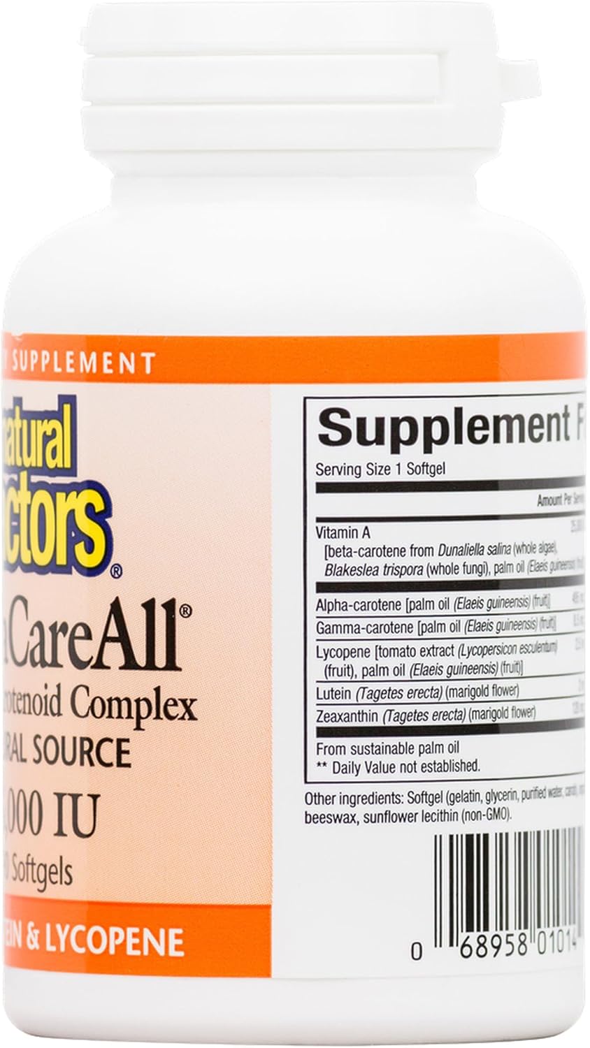 Natural Factors BetaCareAll 25,000 IU Softgels for Skin, Vision, and Immune Support - 90 Count