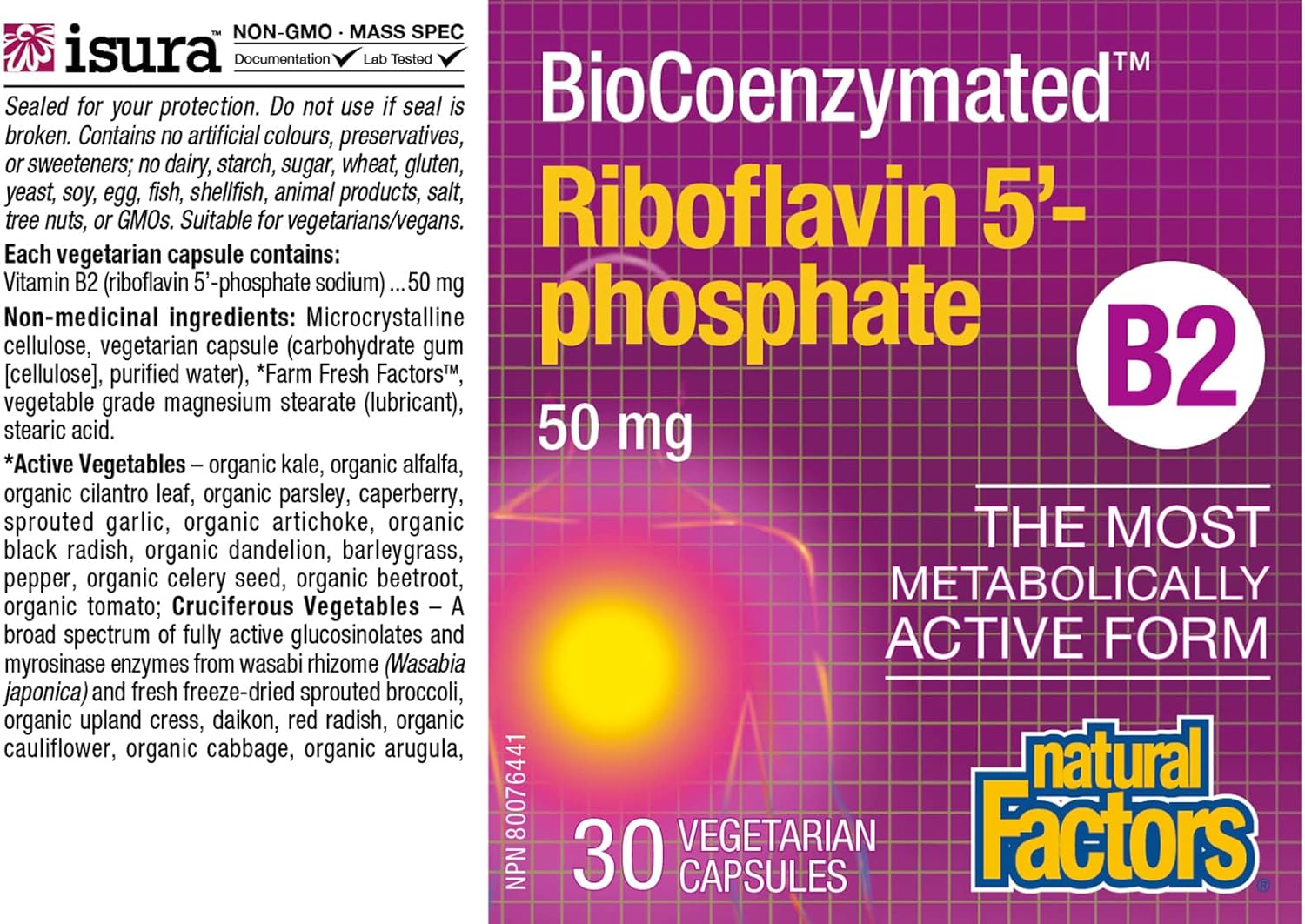 Natural Factors BioCoenzymated Riboflavin 5'-Phosphate 50mg in 30 VegCaps