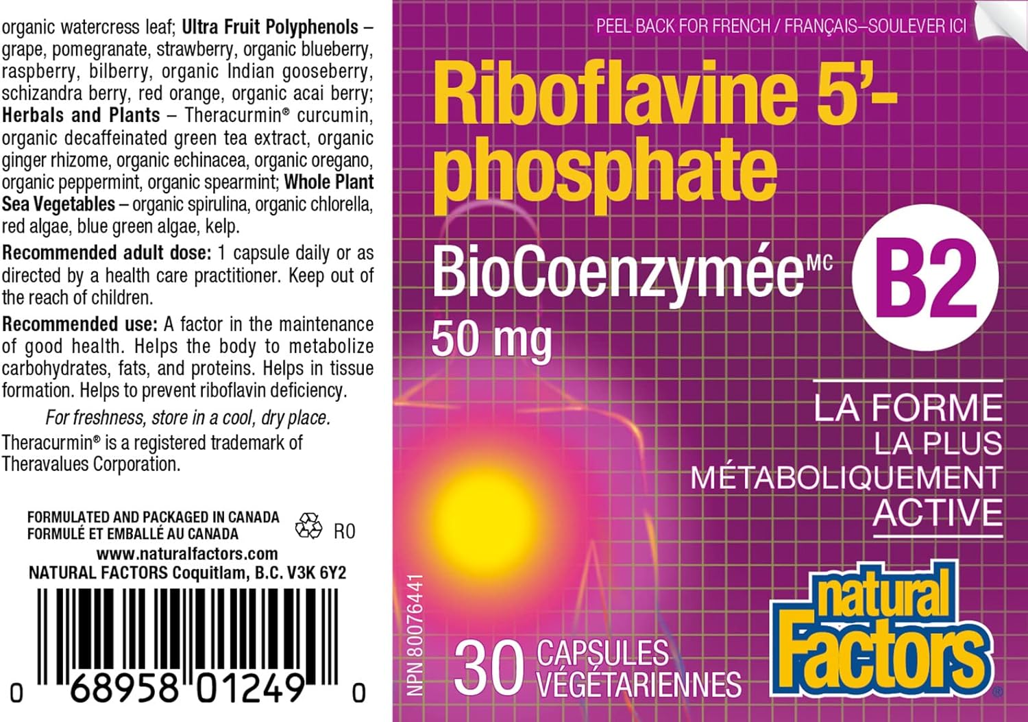Natural Factors BioCoenzymated Riboflavin 5'-Phosphate 50mg in 30 VegCaps