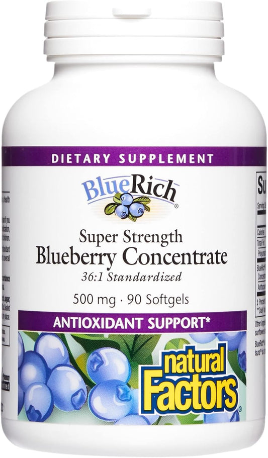Natural Factors BlueRich Super Strength Blueberry Concentrate Softgels - Antioxidant Support for Good Health (90)