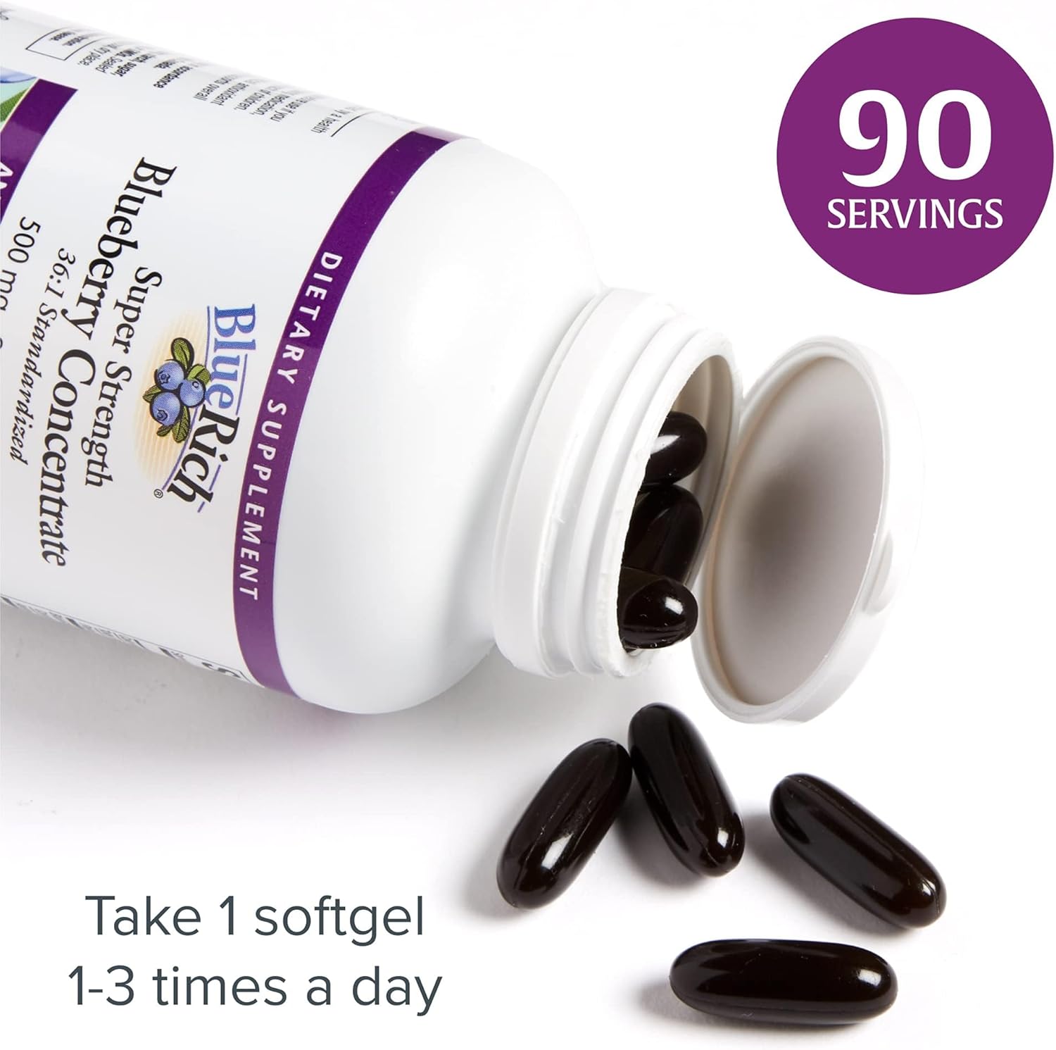 Natural Factors BlueRich Super Strength Blueberry Concentrate Softgels - Antioxidant Support for Good Health (90)