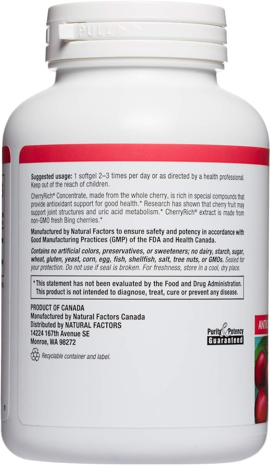 Natural Factors CherryRich Super Strength Cherry Concentrate Softgels - Antioxidant Support for Joints - 90 Servings