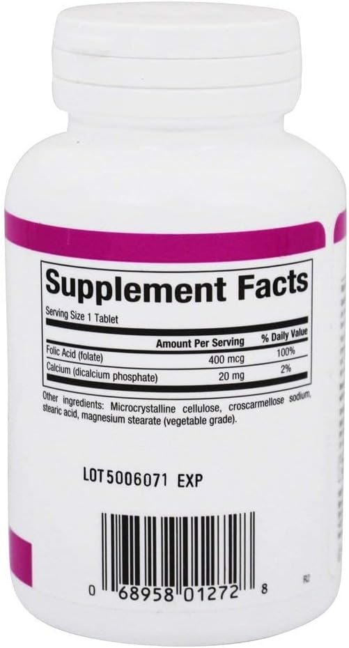 Natural Factors Folic Acid 400mcg Tablets for Nervous & Reproductive System Support - 90 Count