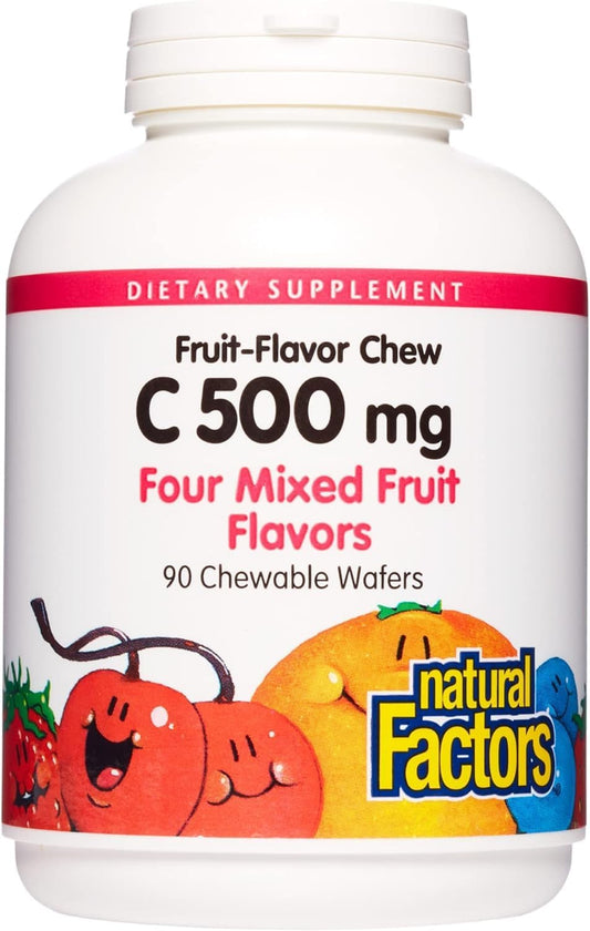 Natural Factors Kids Chewable Vitamin C 500 mg Mixed Fruit Wafers - Immune Health & Bone Support, 90 Count