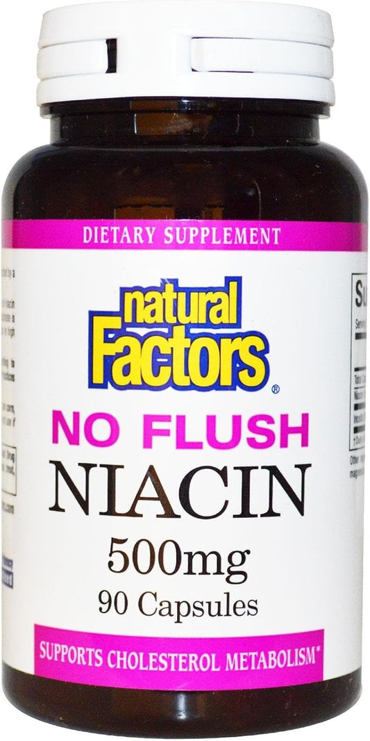 Natural Factors No Flush Niacin 500 mg - 90 Tablets - Non-Flushing Vitamin B3 Supplement