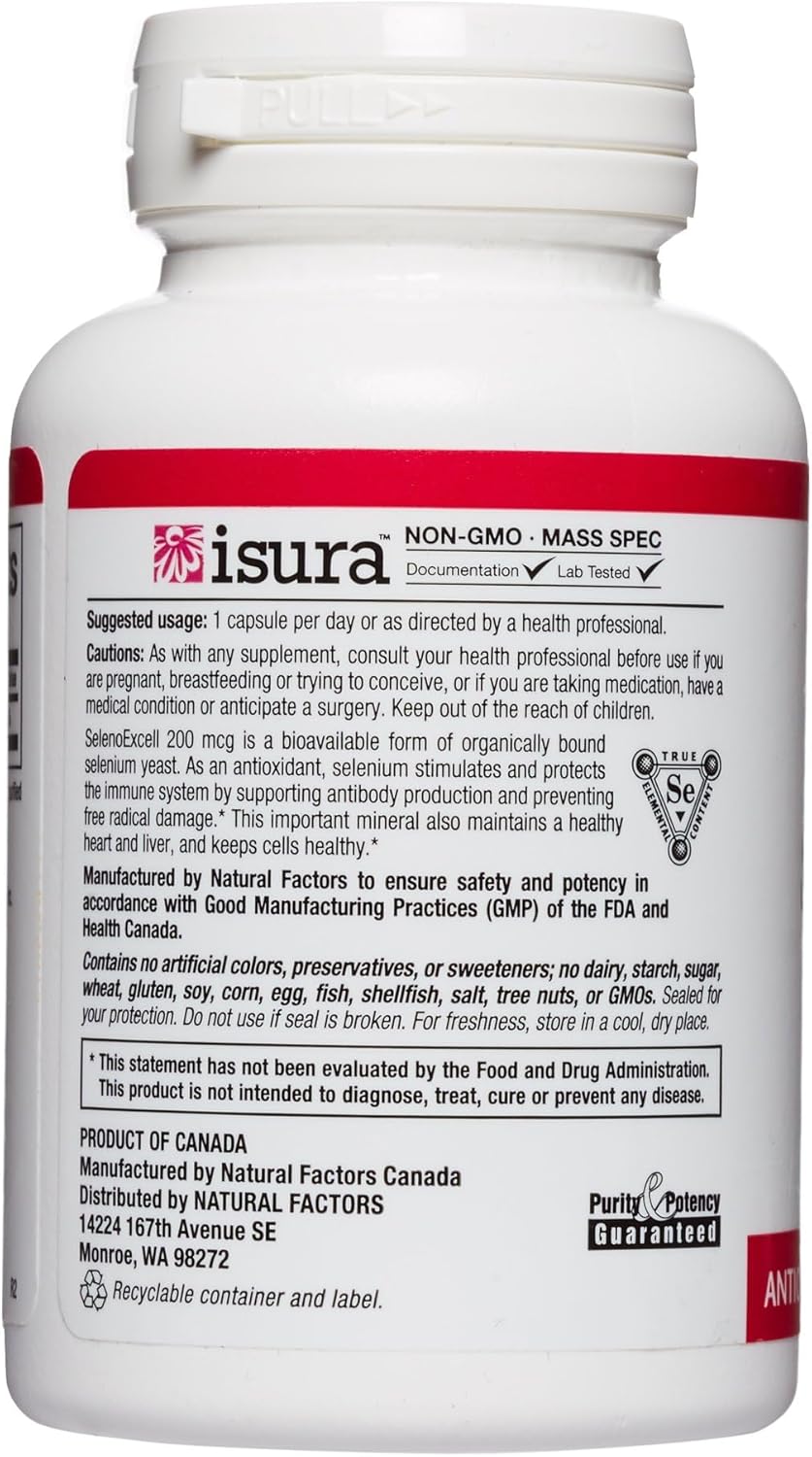 Natural Factors SelenoExcell Selenium 200mcg Capsules for Antioxidant and Immune Support