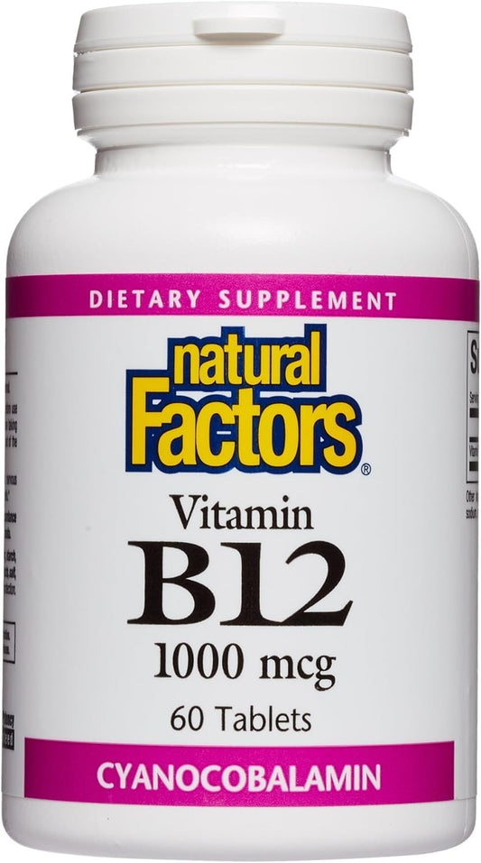 Natural Factors Vitamin B12 Cyanocobalamin 1000 mcg Tablets for Energy & Red Blood Cell Production - 60 Servings