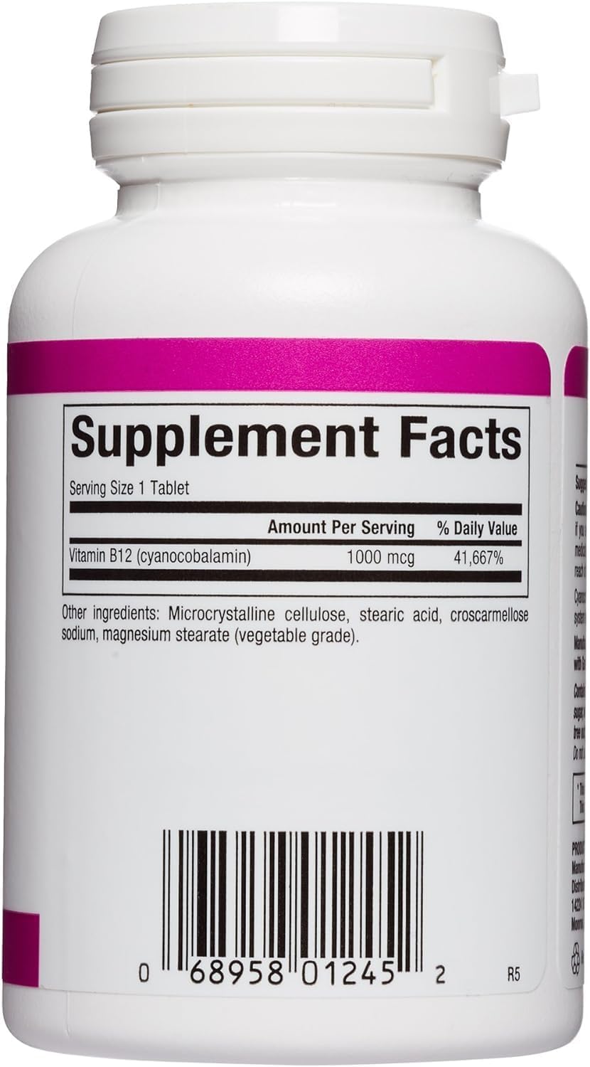 Natural Factors Vitamin B12 Cyanocobalamin 1000 mcg Tablets for Energy & Red Blood Cell Production - 60 Servings