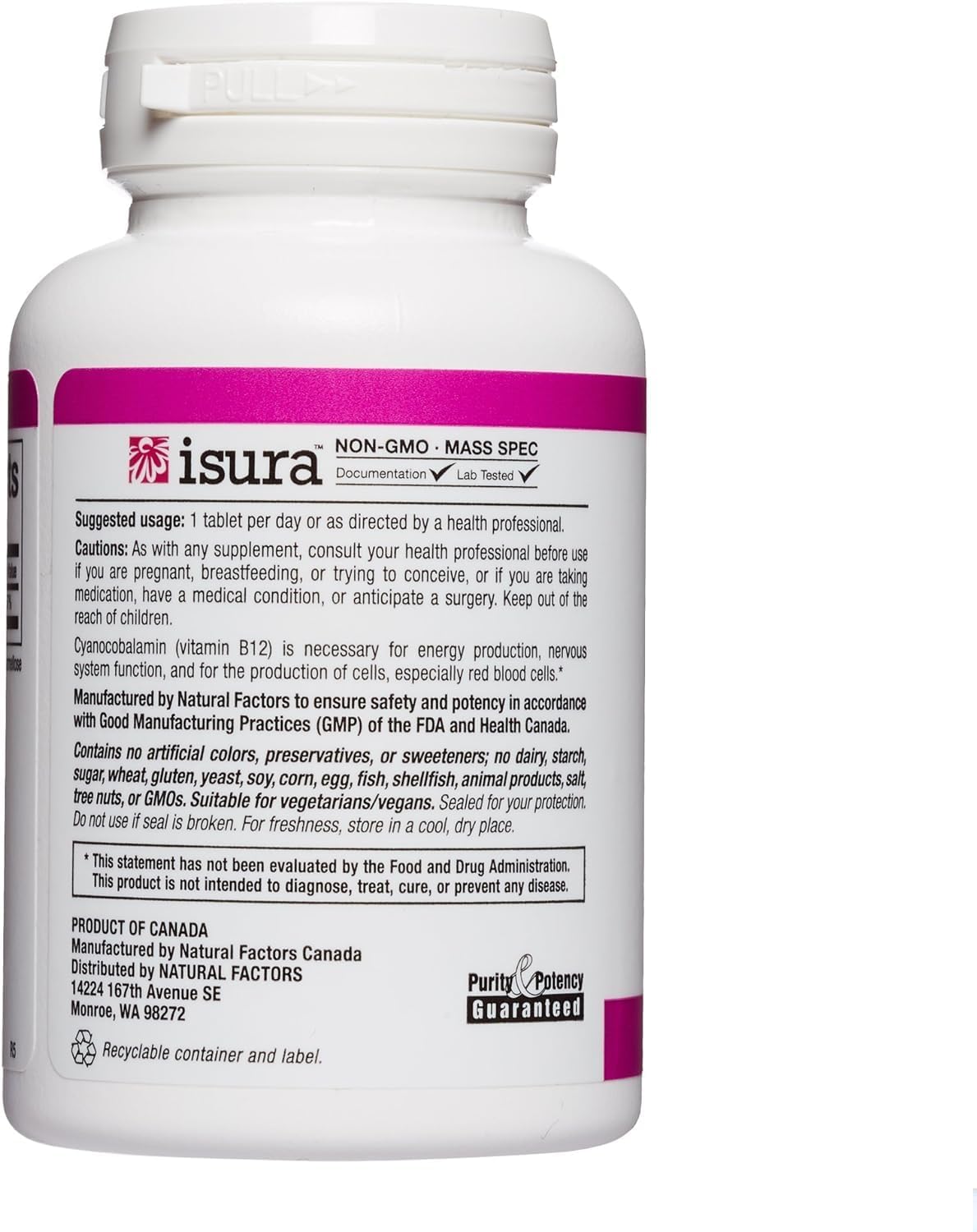 Natural Factors Vitamin B12 Cyanocobalamin 1000 mcg Tablets for Energy & Red Blood Cell Production - 60 Servings