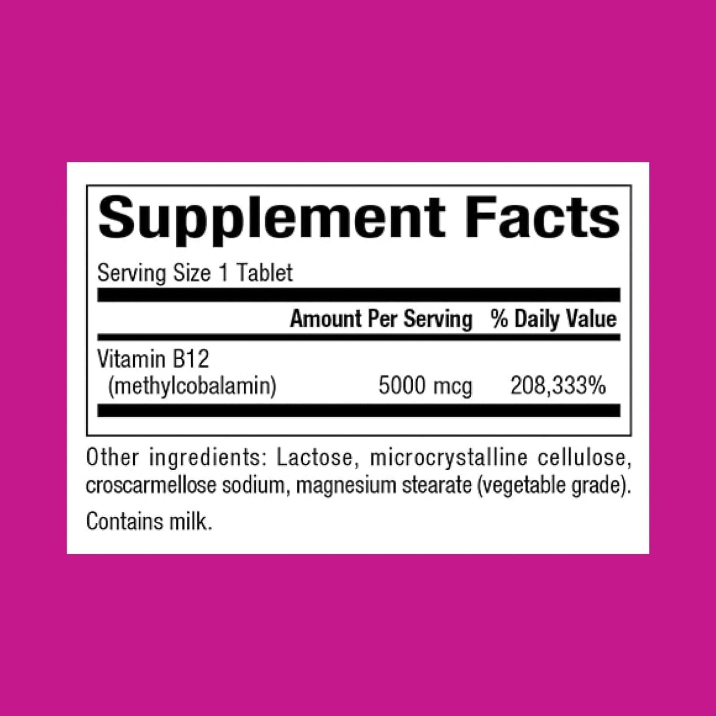Natural Factors Vitamin B12 Methylcobalamin 5000 mcg Chewable Tablets for Energy and Immune Health - Vegetarian - 60 Servings