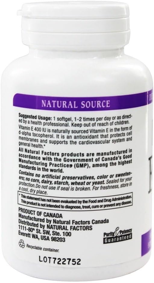 Natural Factors Vitamin E Mixed 400 IU Softgels - Antioxidant Support for Cellular Health - 90 Count