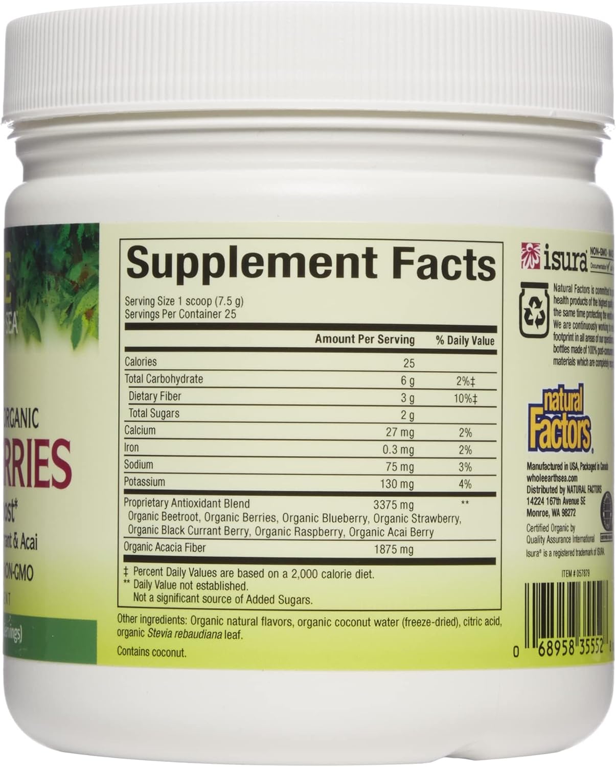 Natural Factors Whole Earth & Sea Beets & Berries Antioxidant Boost Powder - Acai, Beets, & More, 6.6 oz