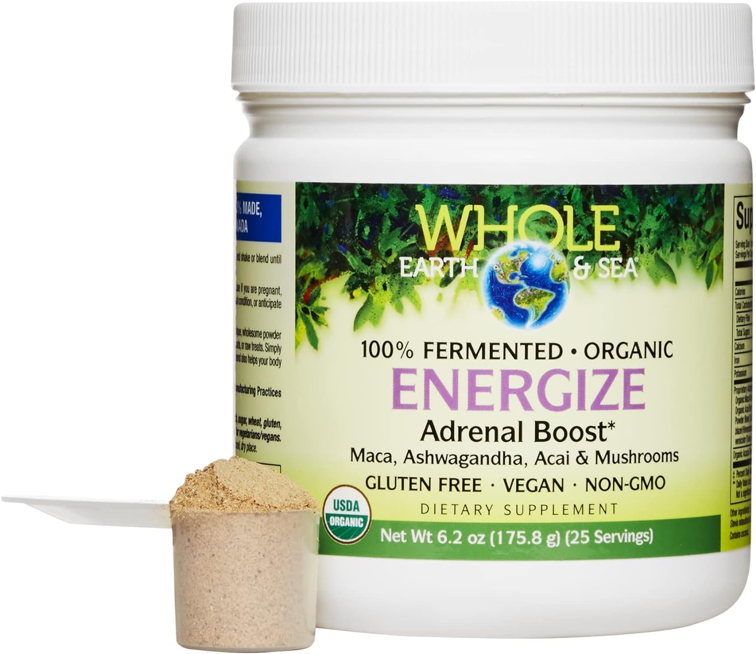 Natural Factors Whole Earth & Sea Energize Adrenal Boost Powder with Maca Root & Ashwagandha - 6.2 oz
