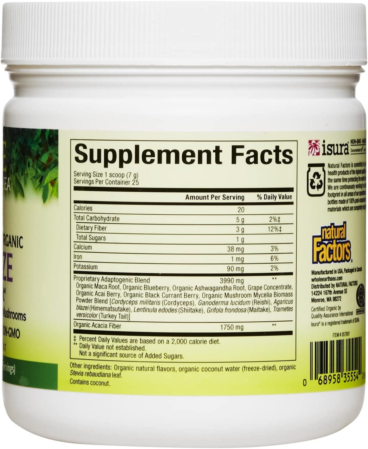 Natural Factors Whole Earth & Sea Energize Adrenal Boost Powder with Maca Root & Ashwagandha - 6.2 oz