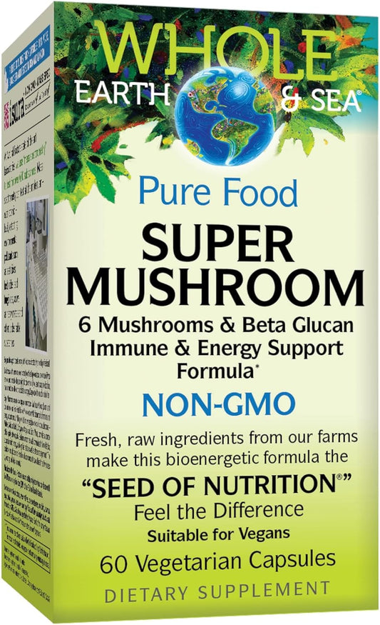 Natural Factors Whole Earth & Sea Super Mushroom Whole Food Supplement - Vegan - 60 Vegetarian Capsules - 60 Servings