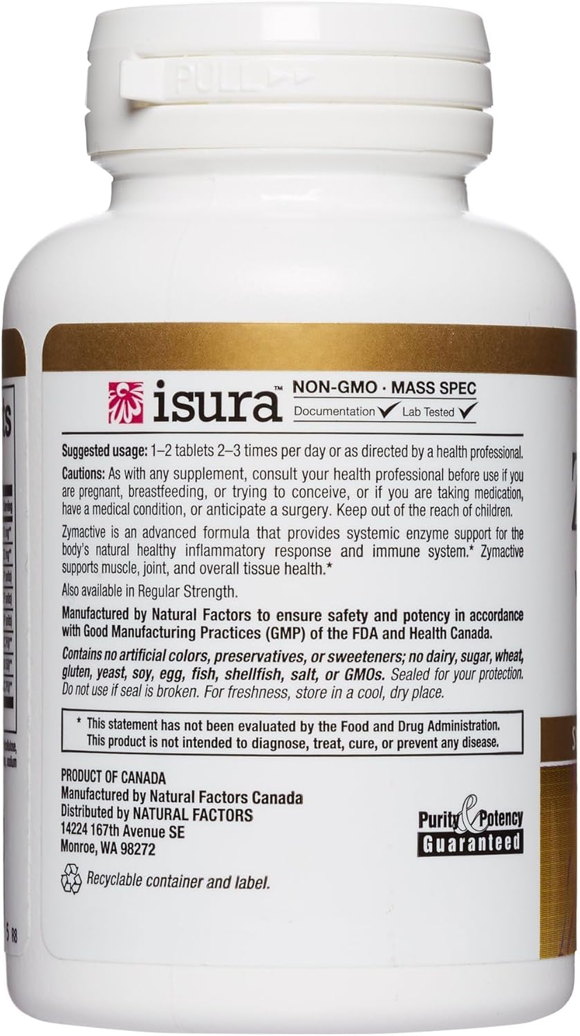 Natural Factors Zymactive Double Strength Enzyme Tablets for Muscle and Joint Health - Gluten Free, Non-GMO, 30 Enteric Coated Tablets