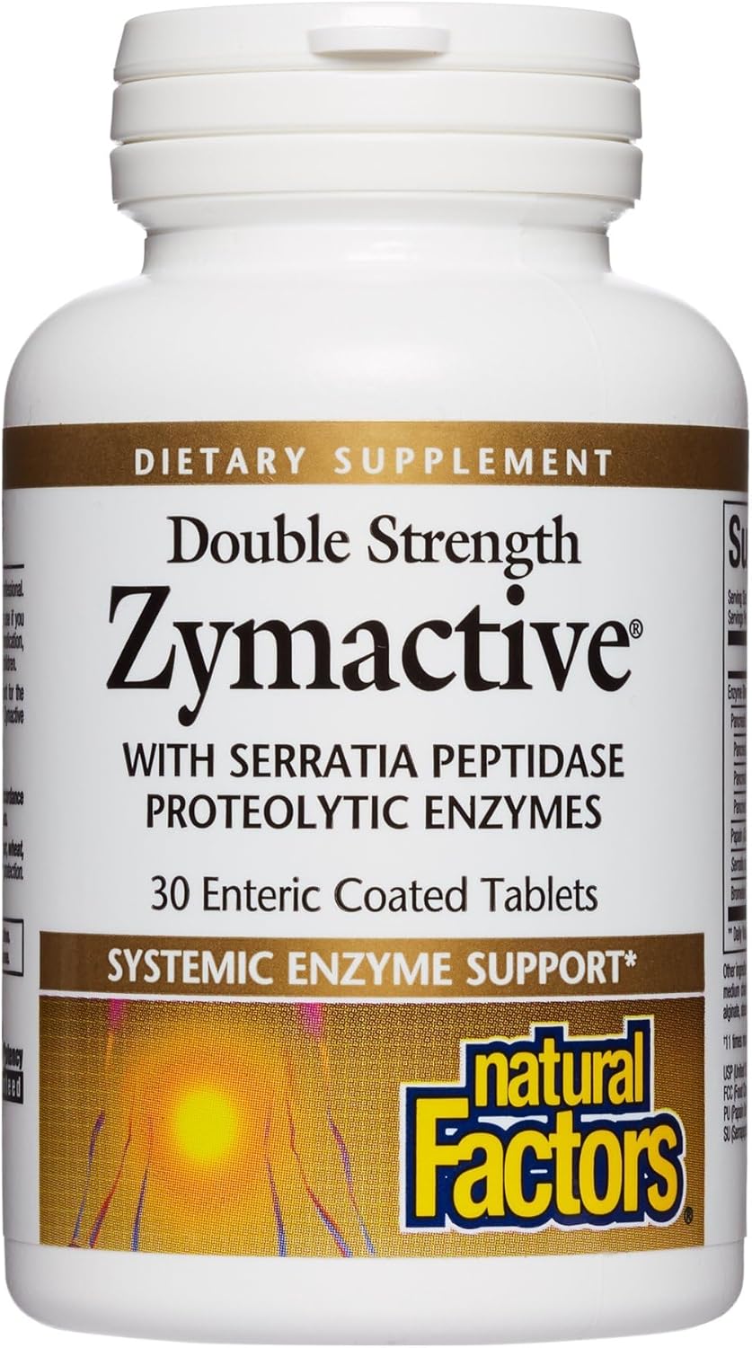 Natural Factors Zymactive Double Strength Enzyme Tablets for Muscle and Joint Health - Gluten Free, Non-GMO, 30 Enteric Coated Tablets