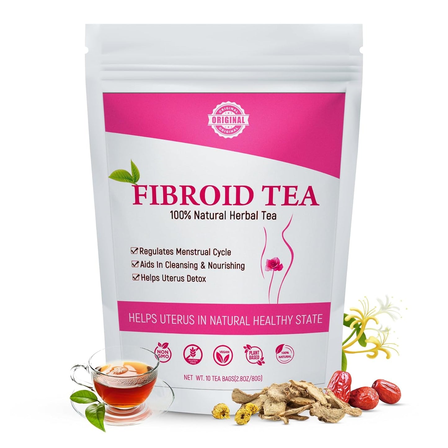 Natural Fertility Tea for Women - Shrink Fibroids, Ovarian Cysts, Balance Hormones - 10 Teabags